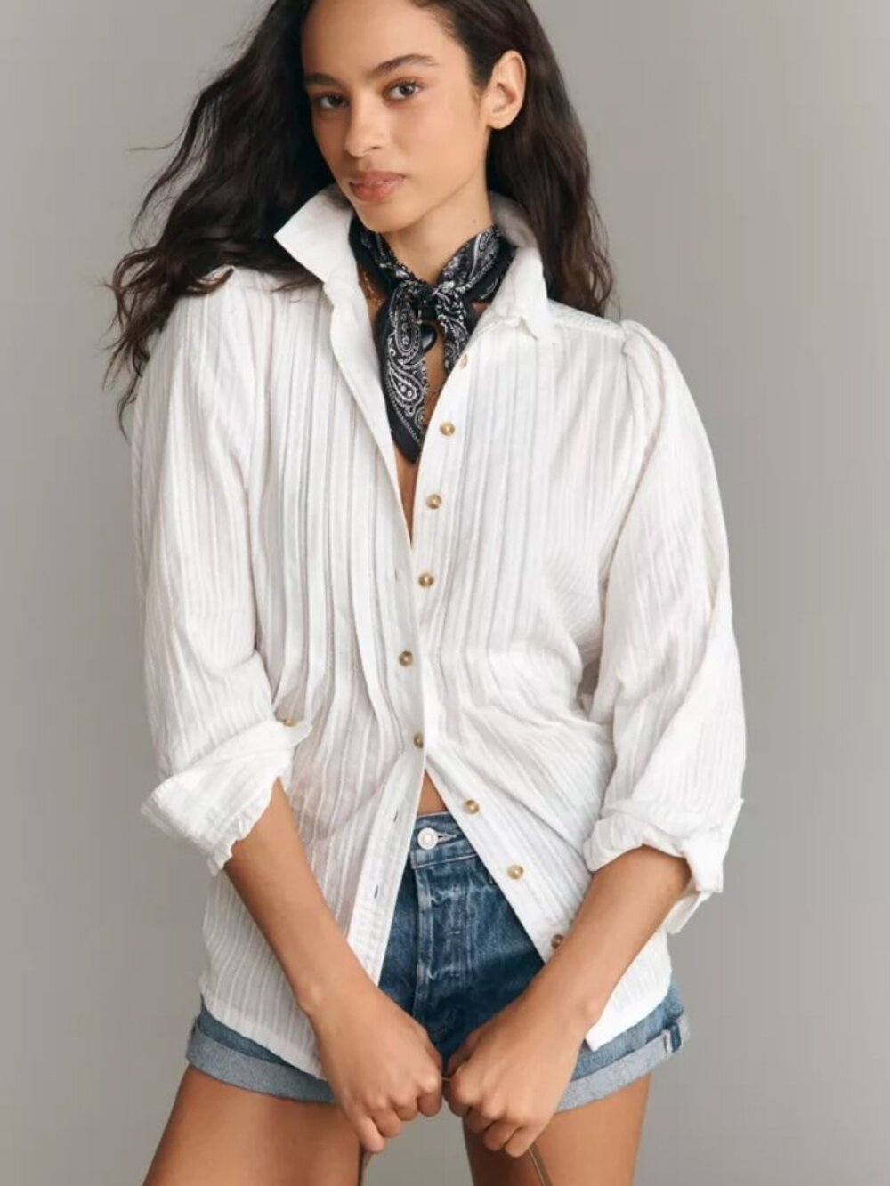 NWT Anthropologie Pilcro Pintucked Buttondown Tunic XL